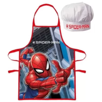 Set șorț și bonetă de bucătar Spiderman, roșu.