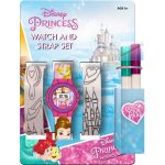 Set ceas digital pentru fetițe, cu două curele ce se pot colora și 4 carioci pentru colorat, Princess Disney