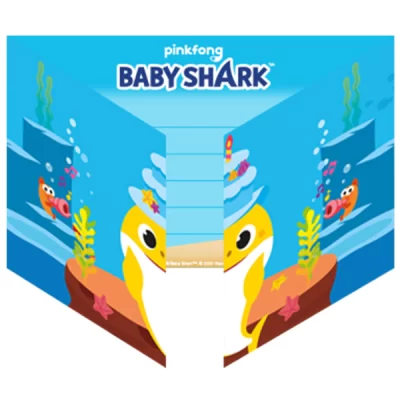 Set 8 invitații la petrecere multicolor Baby Shark