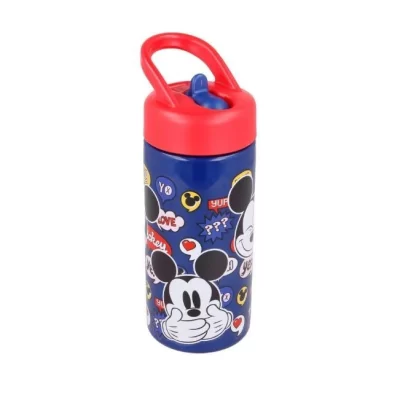 Sticlă plastic cu pai Mickey Mouse Albastru