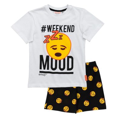 Pijama copii, cu mânecă scurtă, multicolor, 100% bumbac, Emoji