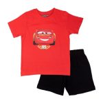 Pijama copii, cu mânecă scurtă, 100% bumbac, roșu/negru, Cars, Disney