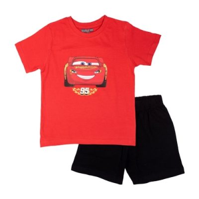 Pijama copii, cu mânecă scurtă, 100% bumbac, roșu_negru, Cars, Disney