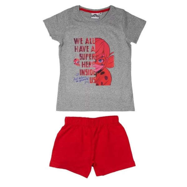 Pijama copii, cu mânecă scurtă, roșu, Miraculous, Ladybug