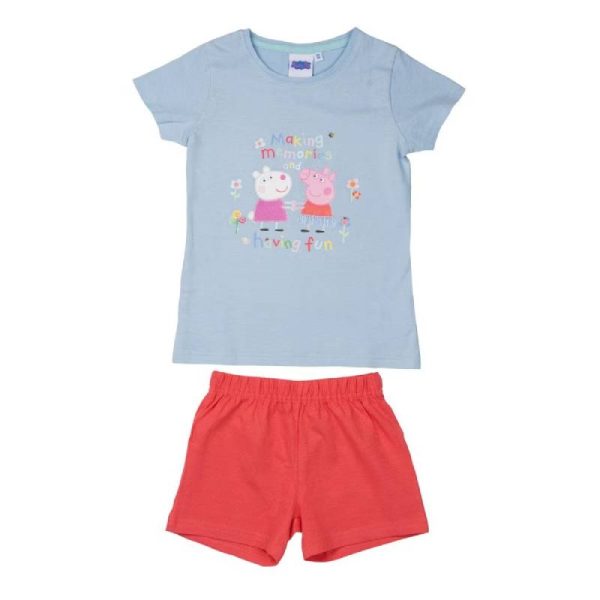 Pijama copii, cu mânecă scurtă, albastru/roșu, 100% bumbac, Peppa Pig