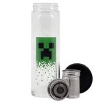 Infuzor de ceai din sticlă barosilicată, cu pereți dubli, 350 ml, verde, Minecraft