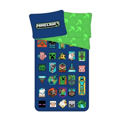 Set lenjerie pat copii 100% bumbac Minecraft Badges