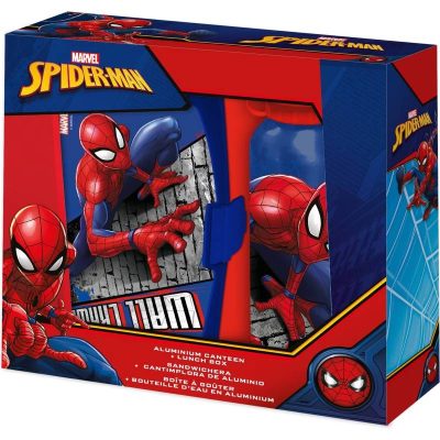Set cutie sandwich plastic și sticlă apă din aluminiu Spiderman