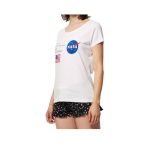 Pijamale damă cu mânecă scurtă, alb/negru, 100% bumbac, NASA