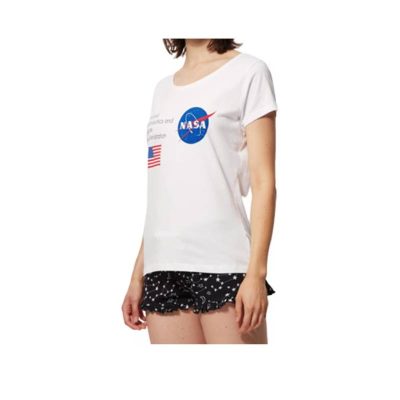 Pijama damă cu mânecă scurtă alb/negru NASA