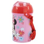Sticlă plastic, Minnie Mouse Spring Look, cu pai și capac, 450 ml