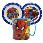 Set 3 piese pentru servit masă, plastic, fără BPA, multicolor, utilizabil la microunde, Spiderman