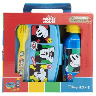 Set sticlă apă din aluminiu și cutie sandwich cu tacâmuri Fun-Tastic Mickey Mouse