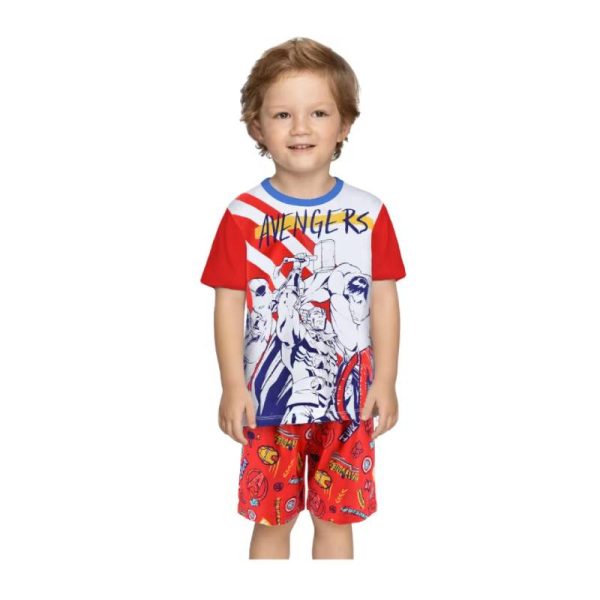 Pijama copii cu mânecă scurtă roșu Avengers
