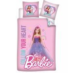 Set lenjerie pat copii, 100% bumbac, multicolor, 2 piese, 100×135 cm, 40×60, Follow Your Heart, Barbie