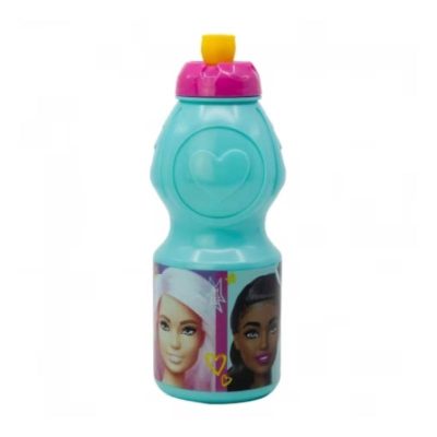 Sticlă sport, plastic, pentru apă, Barbie, 400ml Roz