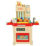 Bucătărie din plastic nontoxic, pentru copii, 44 accesorii, Homio, multicolor, cu robinet funcțional, sunete și lumini, 68x23x54 cm