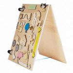 Placă senzorială tip Montessori, 2 în 1 tablă animale + tablă de scris și desenat, din lemn, Homio, The little farmer